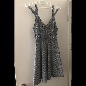 Guess Black and White Fit-N-Flare Dress